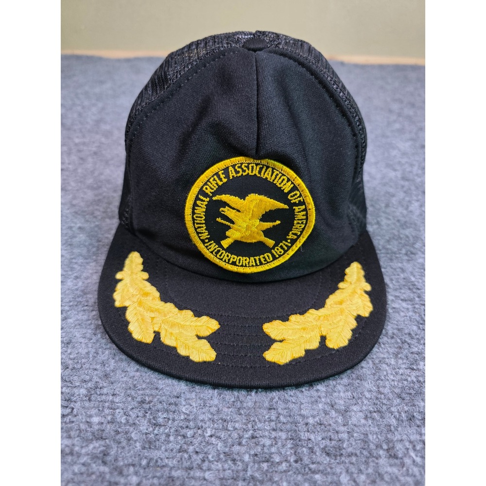 Vintage NRA Trucker Hat Mens OSFA Black Scrambled Eggs Mesh Snapback Made in USA